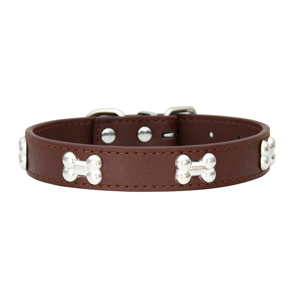 Leather Bone-Charm Dog Collar
