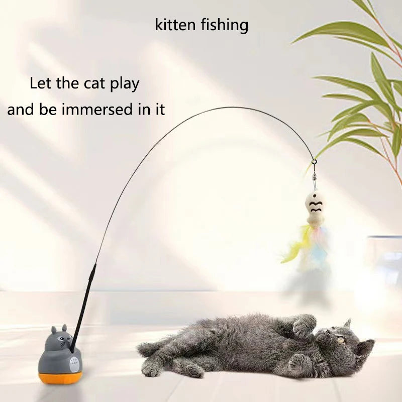 Long Steel Wire Pole Cat Teaser Wand Rotating Chinchilla Feather Fishing Toy Stress Relief Play Toy for Kittens