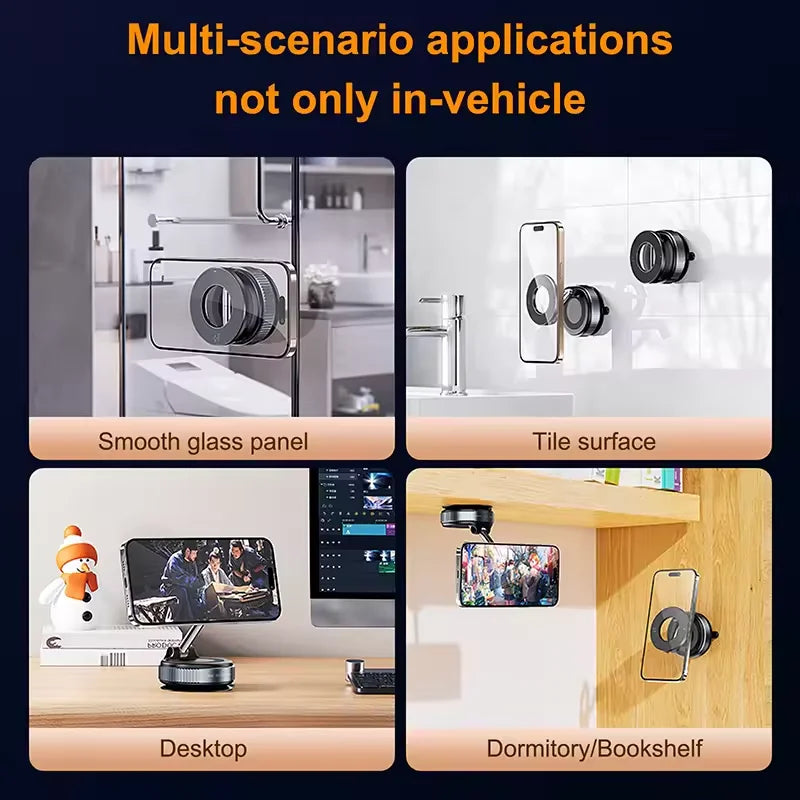 Foldable vacuum suction magnetic car phone mount