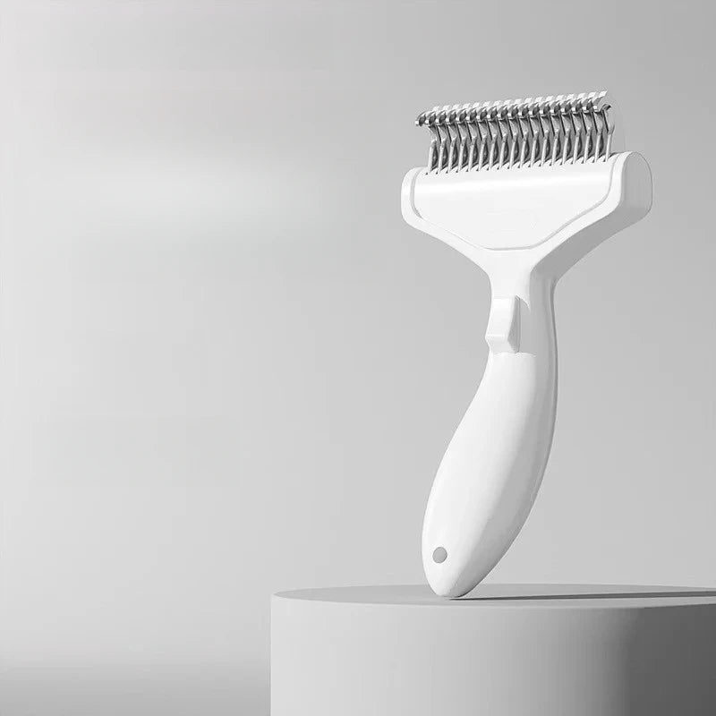 Stainless steel push-button detangling comb for cats
