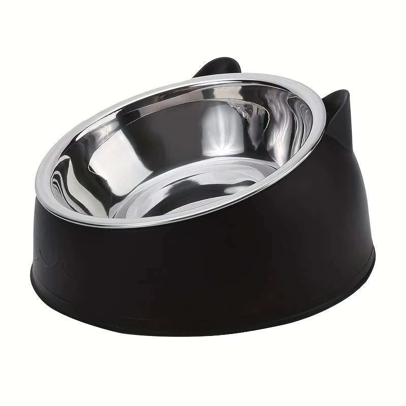 Cat ear-shaped stainless steel bowl with holder