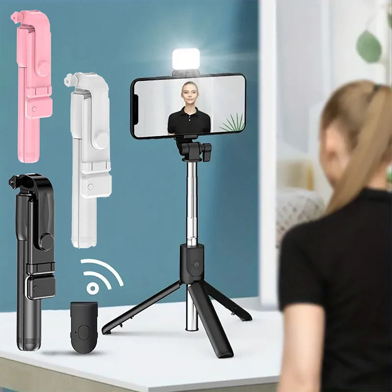 Foldable Bluetooth selfie stick tripod with remote