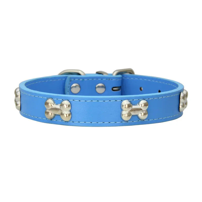 Leather Bone-Charm Dog Collar