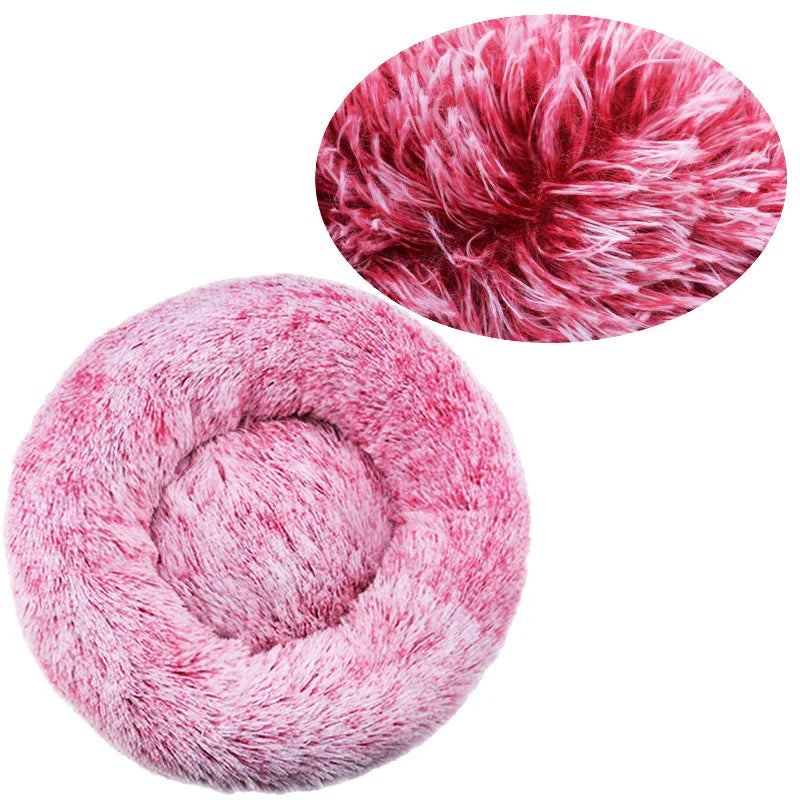 Round plush pet bed in multiple sizes