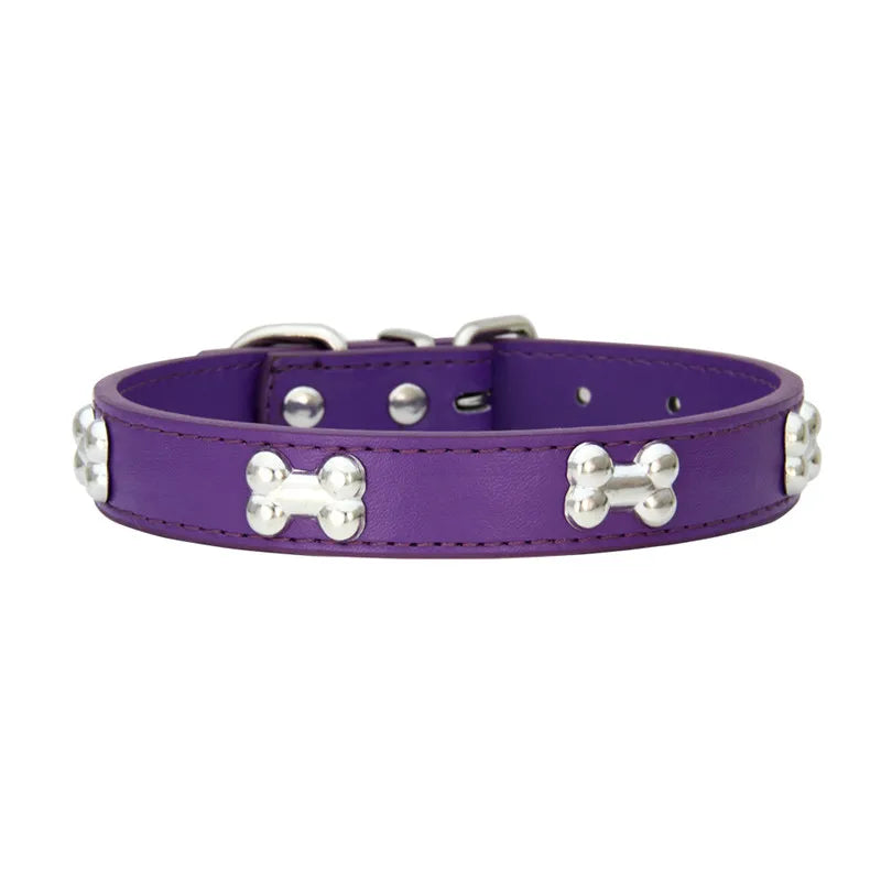 Leather Bone-Charm Dog Collar