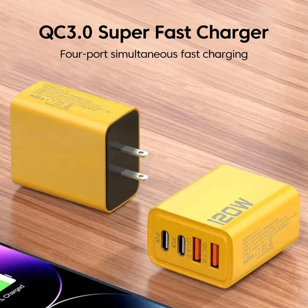 120W Type C Charger PD Fast Charging Phone Power Adapter For iPhone Samsung Xiaomi Quick Charge 3.0 EU/US/UK Plug Travel Charger