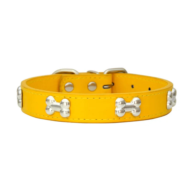 Leather Bone-Charm Dog Collar