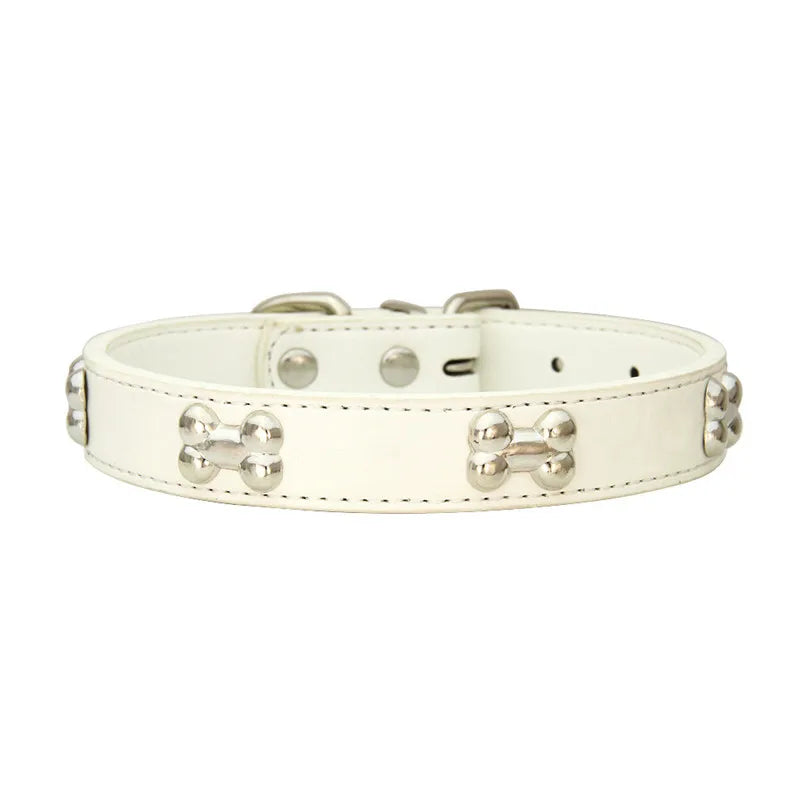 Leather Bone-Charm Dog Collar