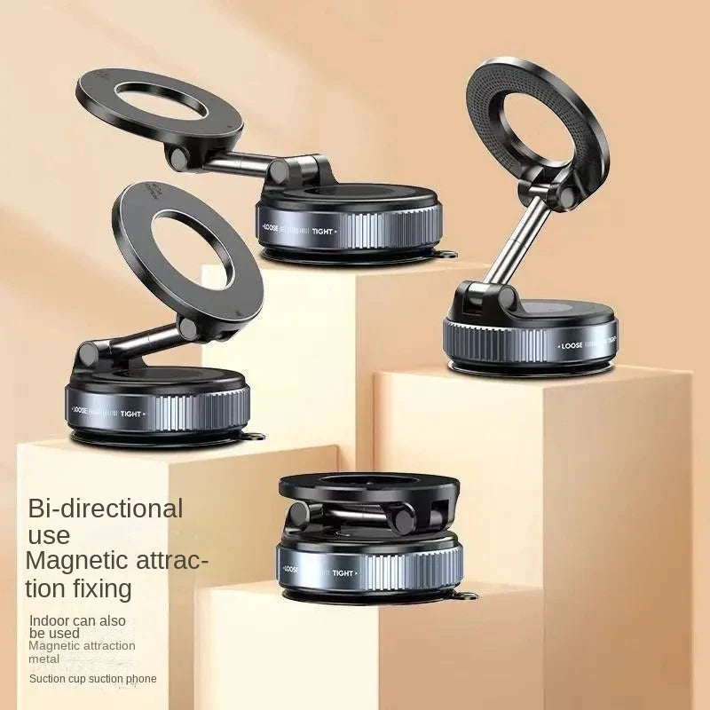Foldable vacuum suction magnetic car phone mount