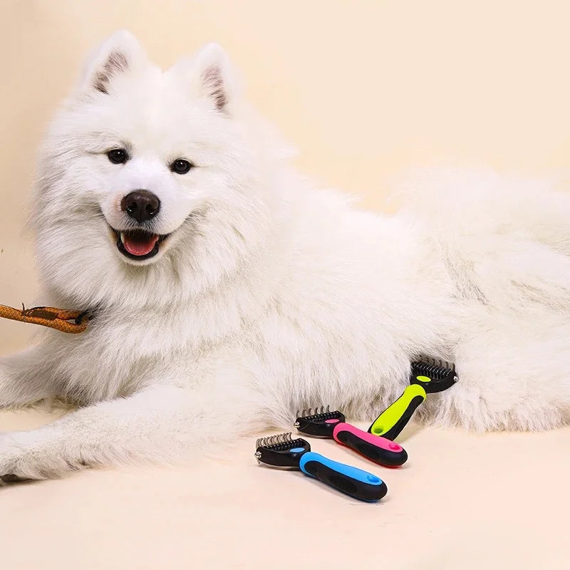 Double-sided stainless steel detangling comb for pets