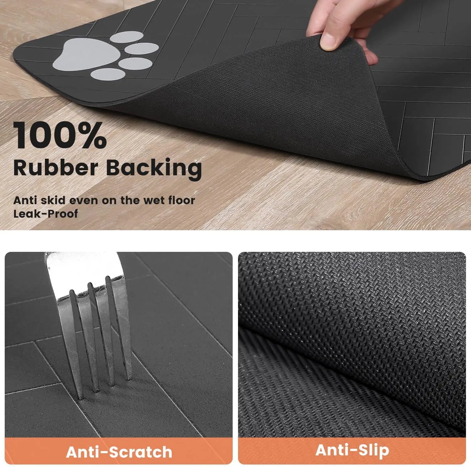 Absorbent waterproof-backed pet feeding mat