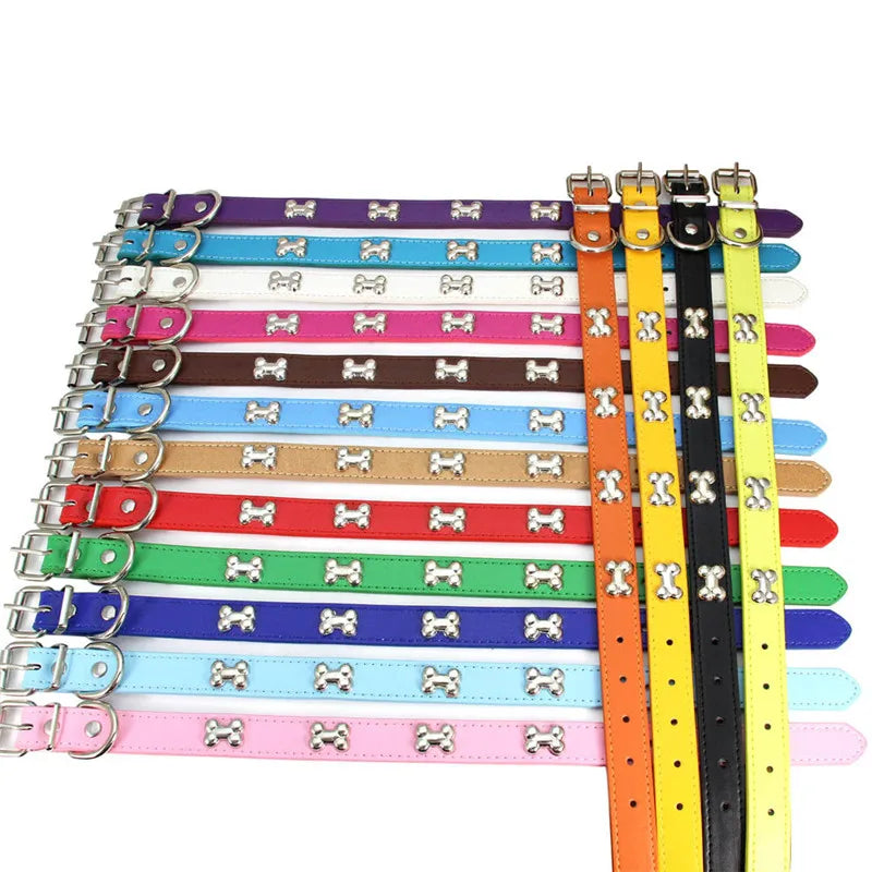 Leather Bone-Charm Dog Collar