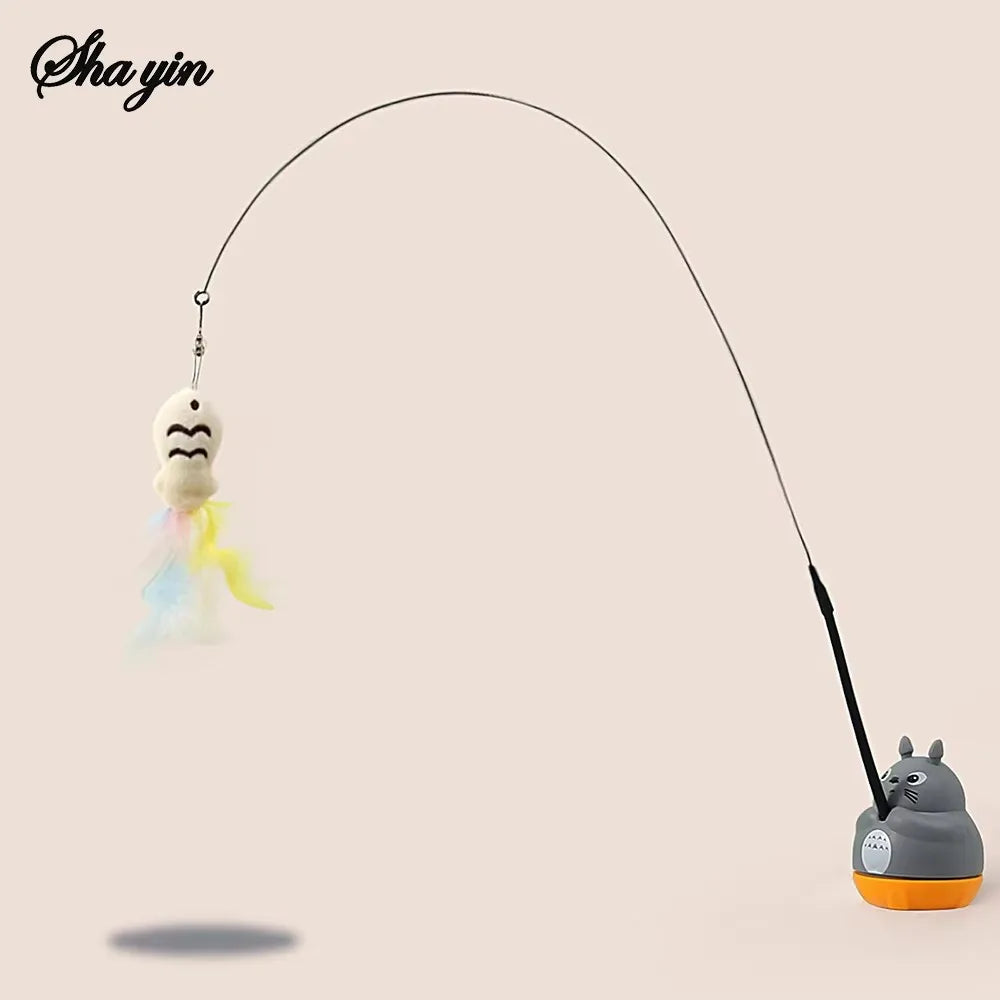 Long Steel Wire Pole Cat Teaser Wand Rotating Chinchilla Feather Fishing Toy Stress Relief Play Toy for Kittens