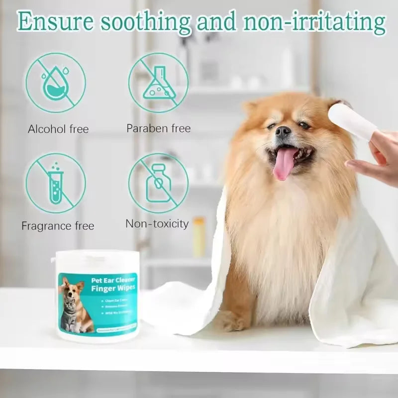 Disposable finger-cover ear cleaning wipes for pets