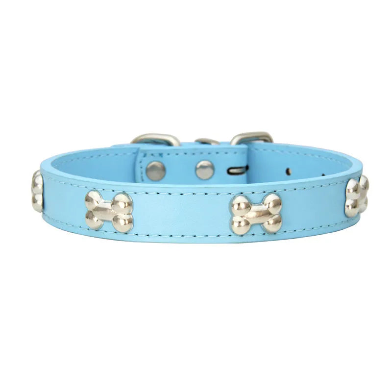 Leather Bone-Charm Dog Collar