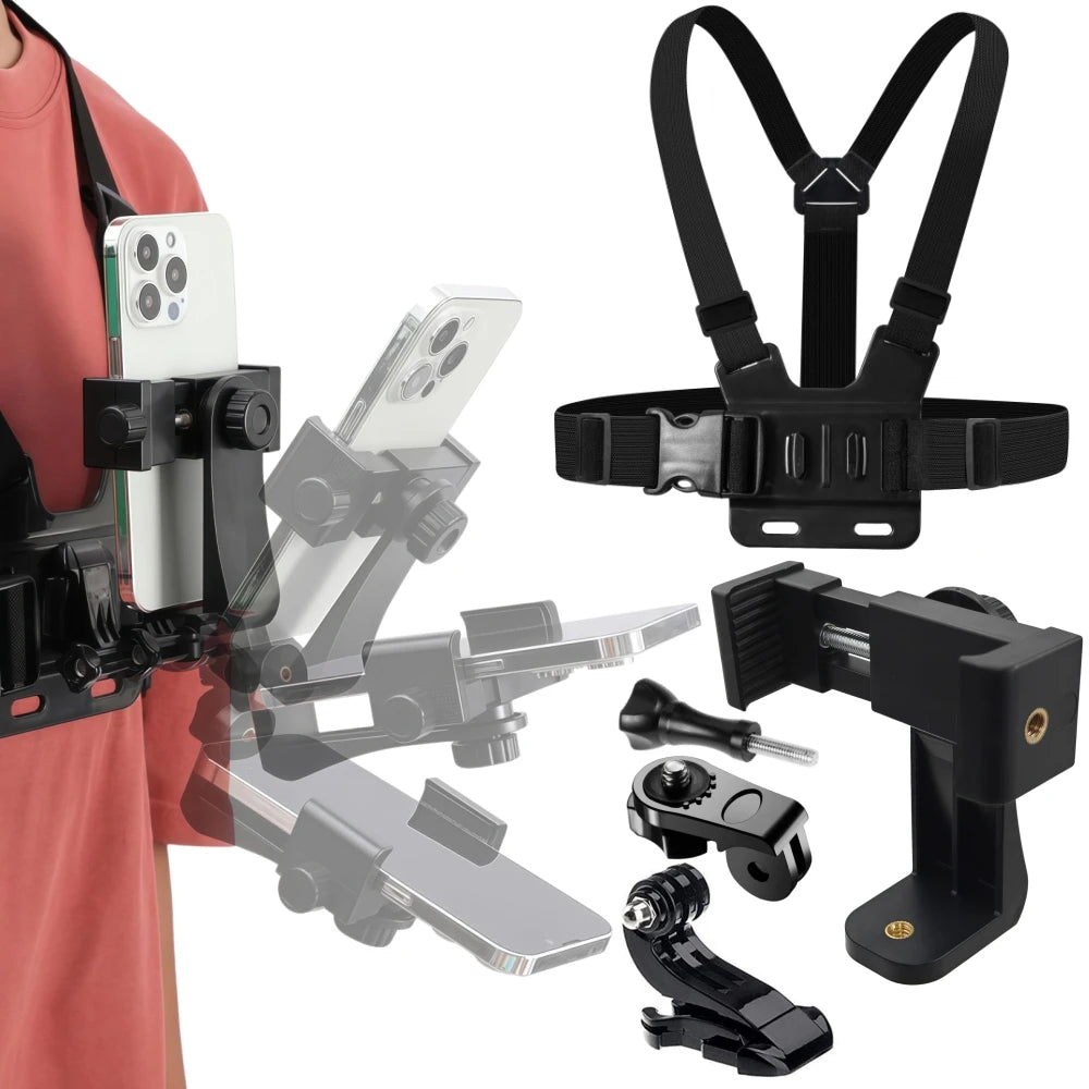 Adjustable Phone Clip Holder With Chest Strap Fixation Bracket for Sport Camera Mobile Phone Camera Black Holder Accessory