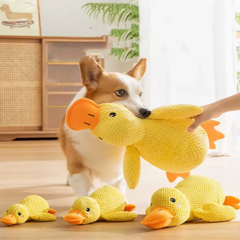 Plush quacking duck toy for dogs to hug