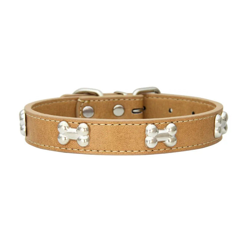 Leather Bone-Charm Dog Collar