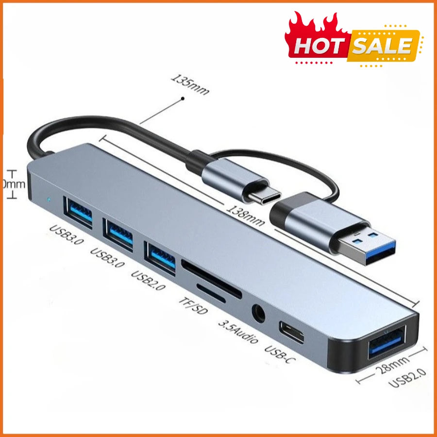 7/8 In1 USB C Hub Expander Multiport Adapter Type C Splitter Dock USB 3 Port for Xiaomi Phone Tablet Fast Data Transfer