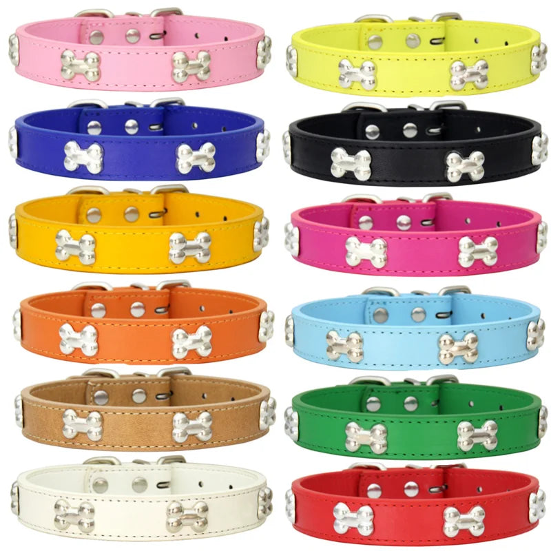 Leather Bone-Charm Dog Collar