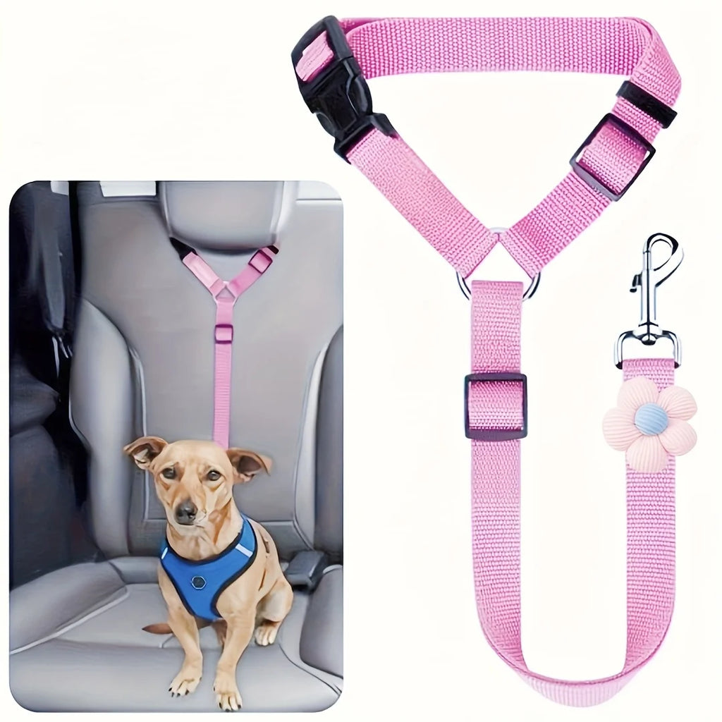 Adjustable car seat belt tether for dogs