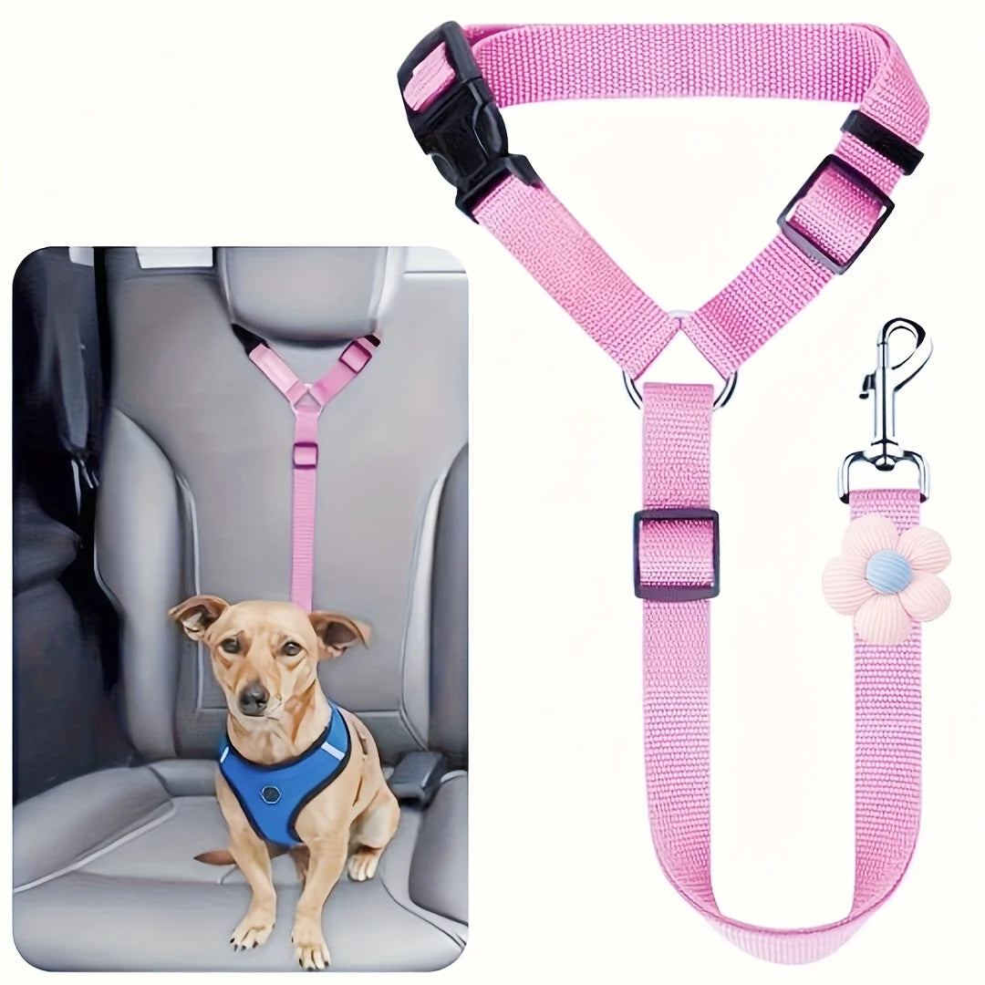 Adjustable car seat belt tether for dogs