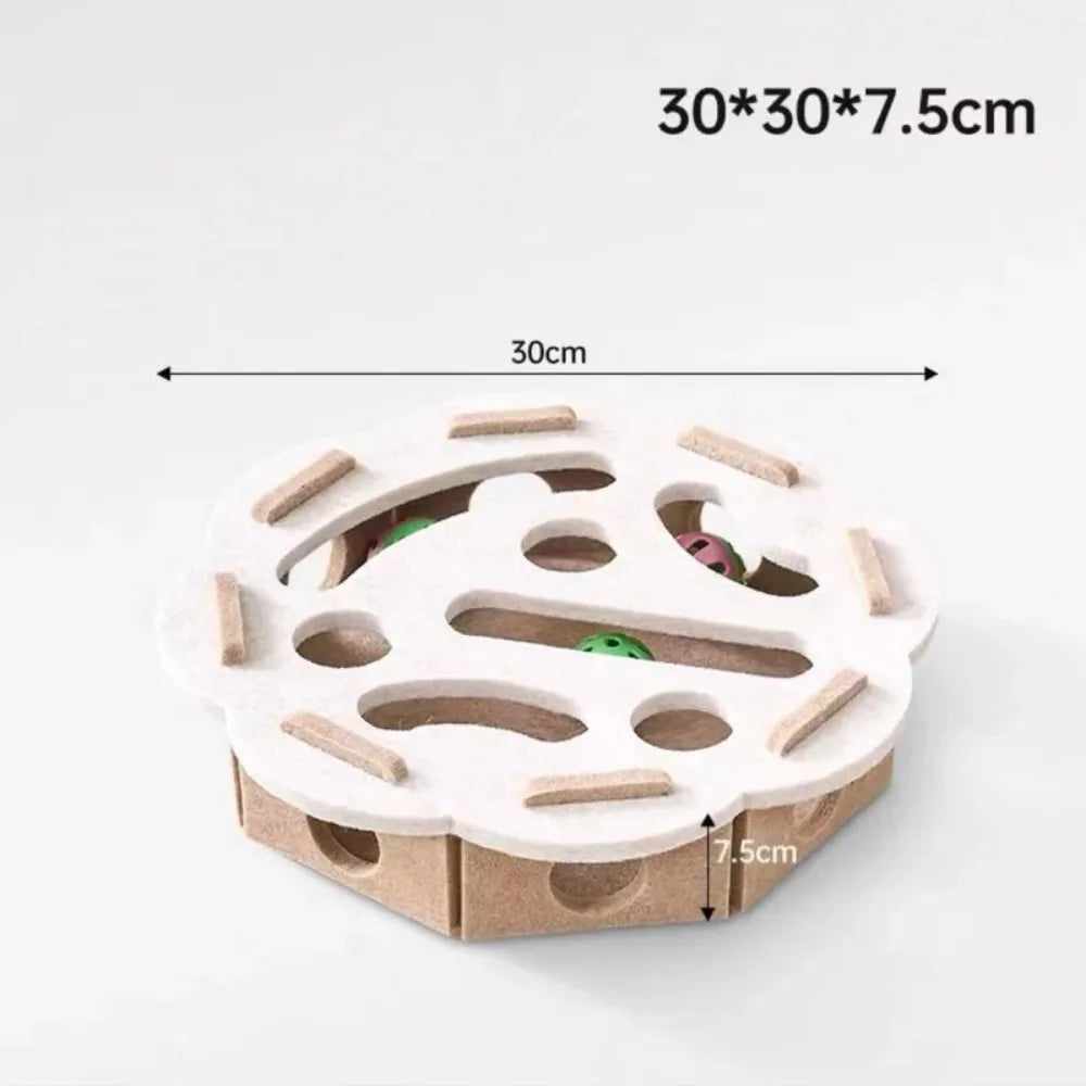 Felt Cat Puzzle Feeder Box with 3 Balls Interactive Maze Slow Feeder Toy for Indoor Cats Mental Enrichment Treat Hideout