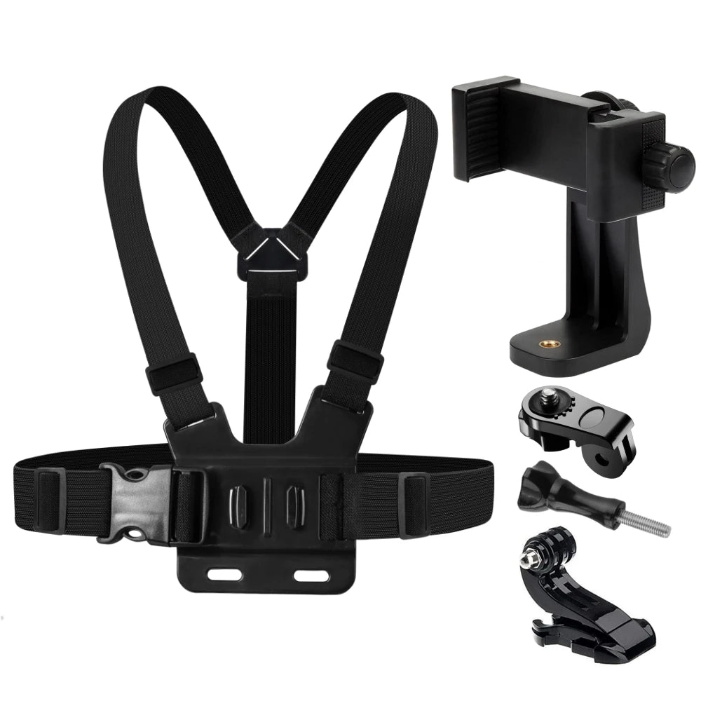 Adjustable Phone Clip Holder With Chest Strap Fixation Bracket for Sport Camera Mobile Phone Camera Black Holder Accessory