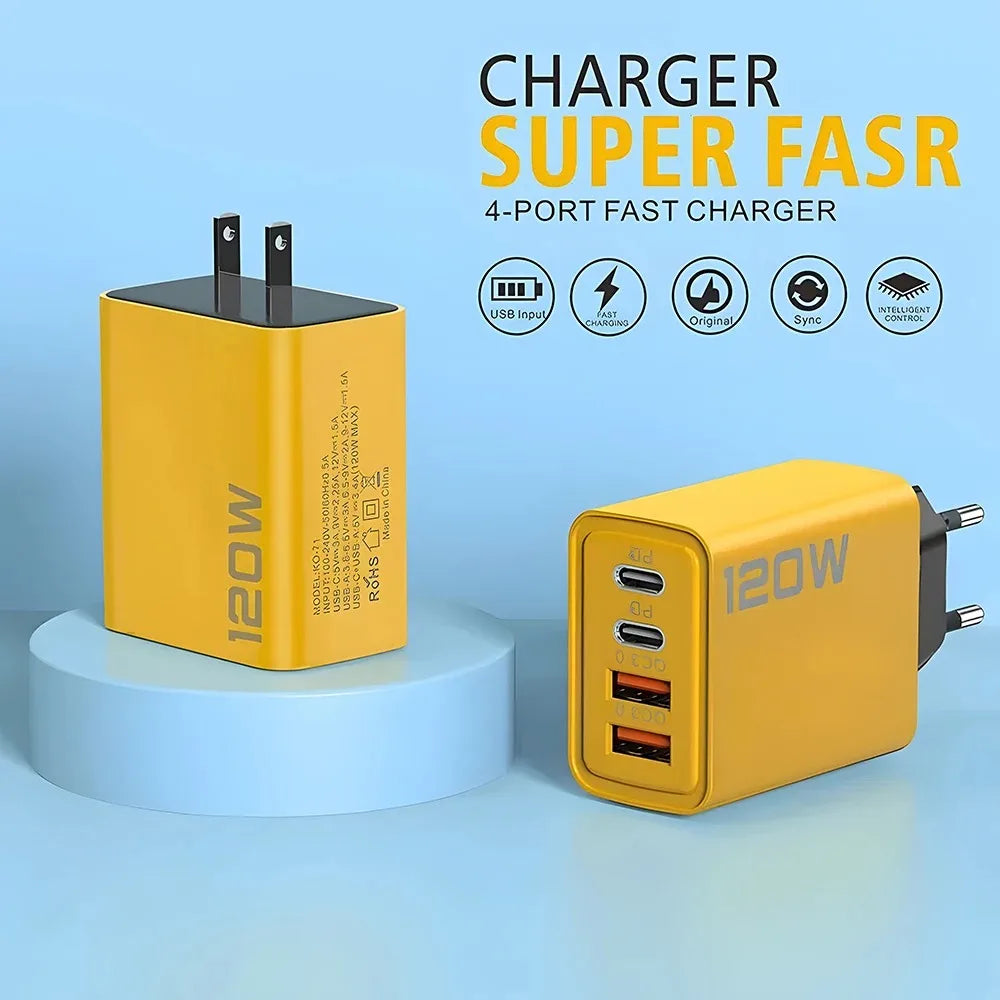 120W Type C Charger PD Fast Charging Phone Power Adapter For iPhone Samsung Xiaomi Quick Charge 3.0 EU/US/UK Plug Travel Charger