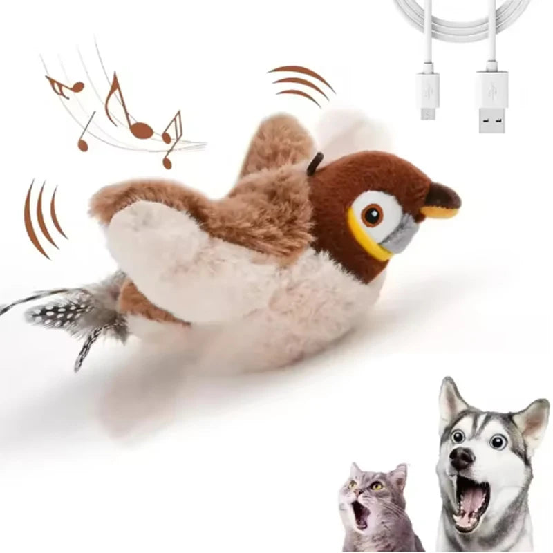 New Simulated Bird Cat Toy Interactive Toys Dog Rechargeable Chirping Flapping Bird(no Flying) Touch Activated Plush Toy Pet