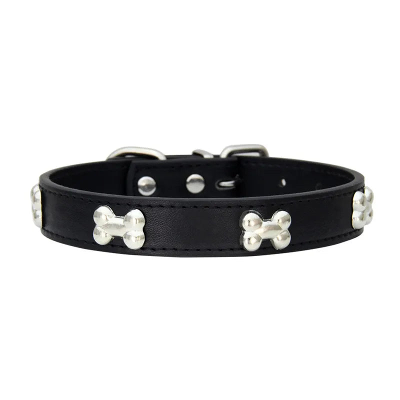 Leather Bone-Charm Dog Collar