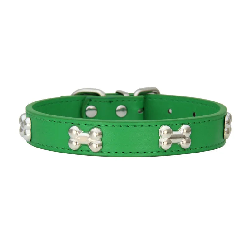 Leather Bone-Charm Dog Collar