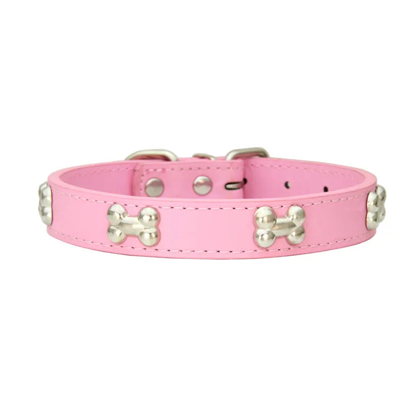 Leather Bone-Charm Dog Collar