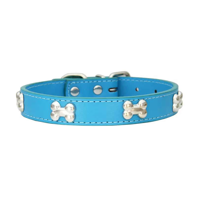 Leather Bone-Charm Dog Collar