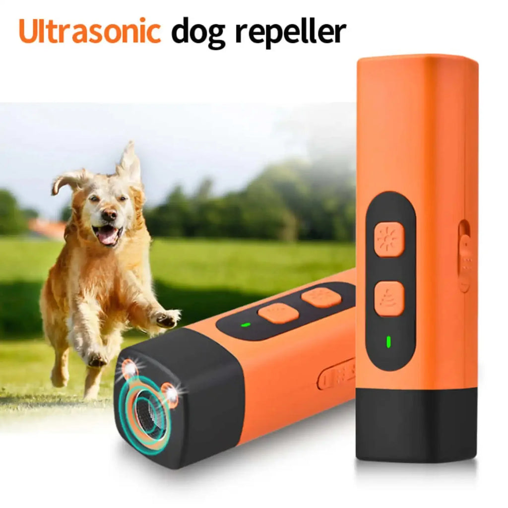 Rechargeable ultrasonic dog bark deterrent with flashlight