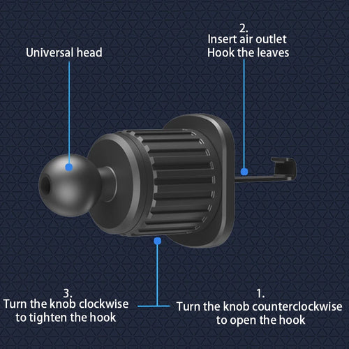 Folding phone mount clipped to car air vent