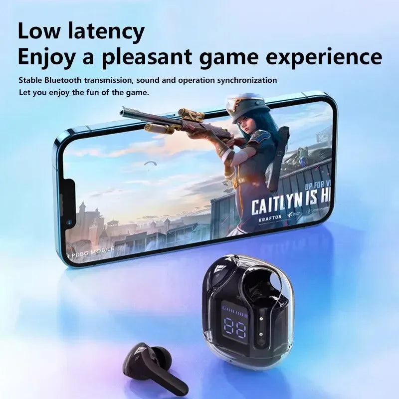 Transparent wireless earbuds with LED display