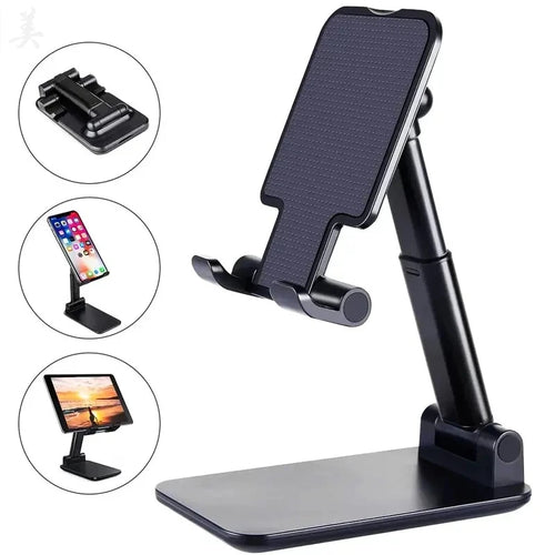 Adjustable desktop stand holding a phone