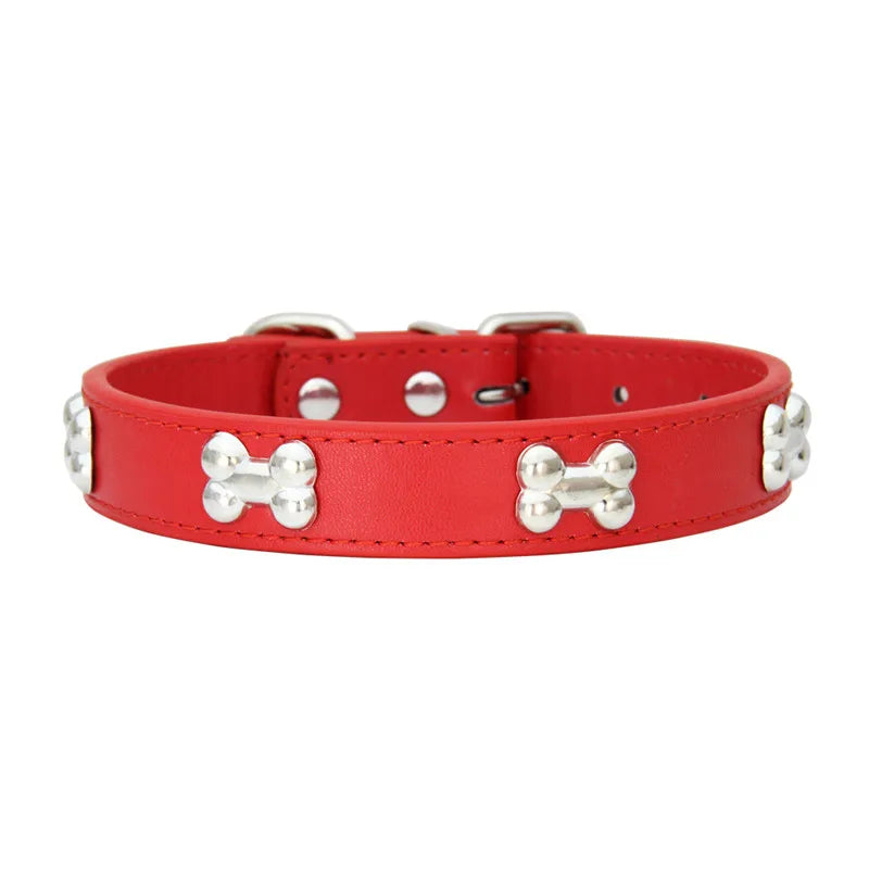 Leather Bone-Charm Dog Collar