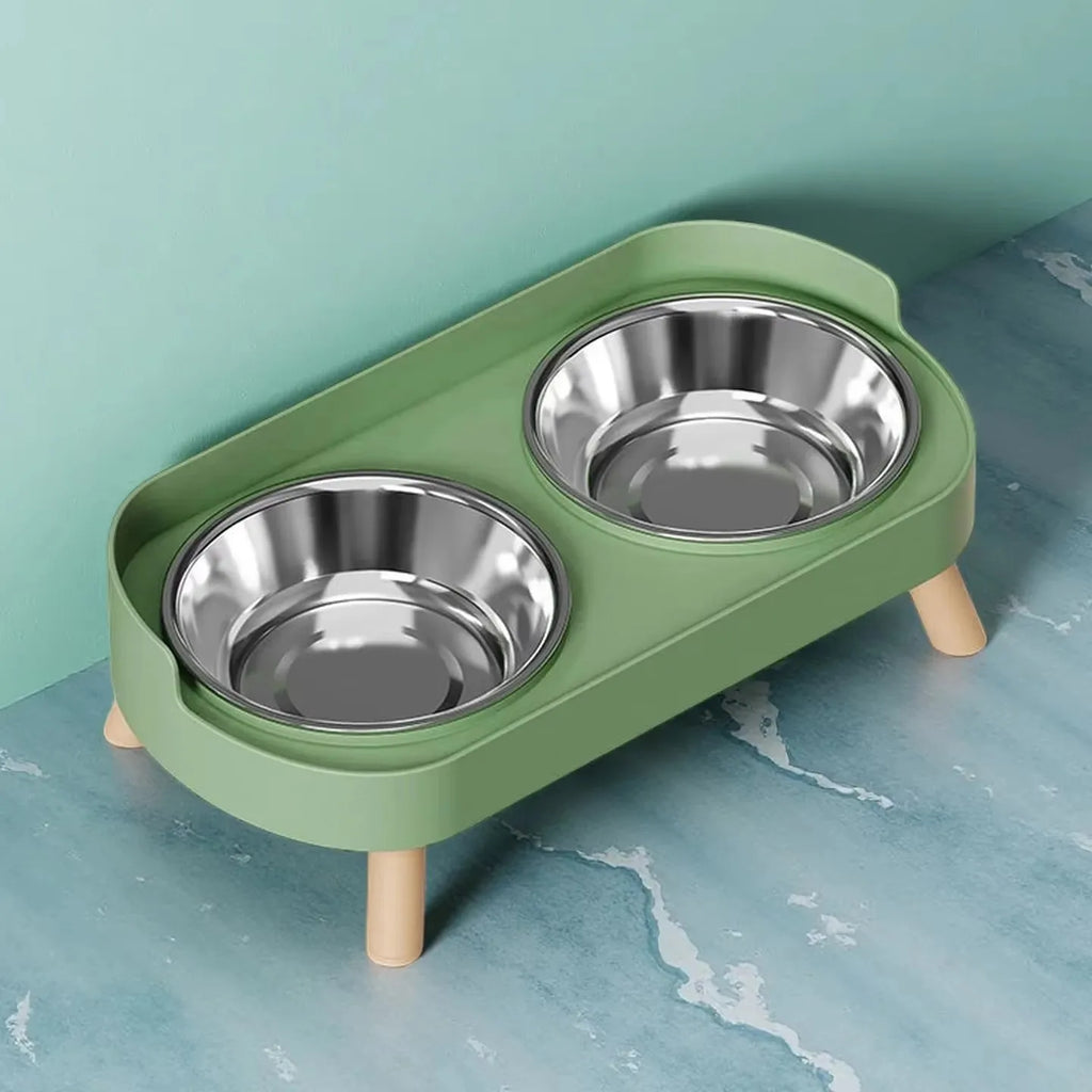 Elevated stainless steel double bowl set with neck support