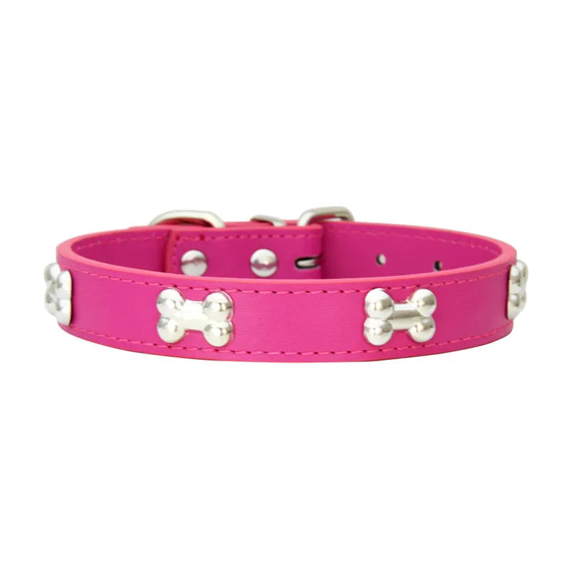 Leather Bone-Charm Dog Collar