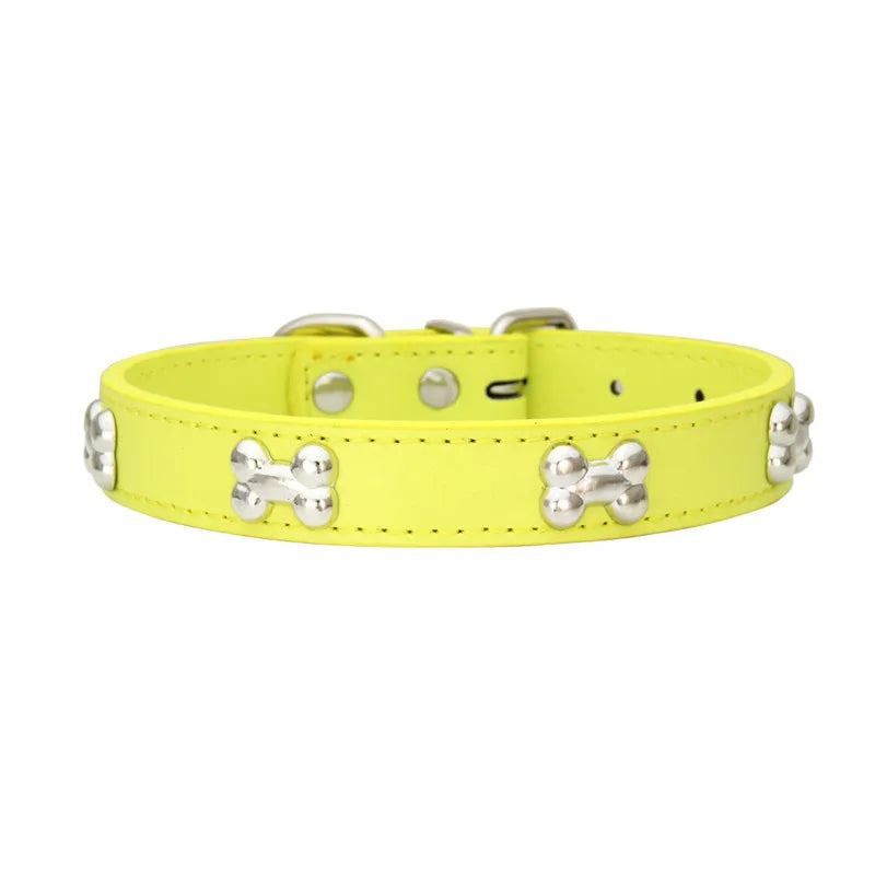 Leather Bone-Charm Dog Collar