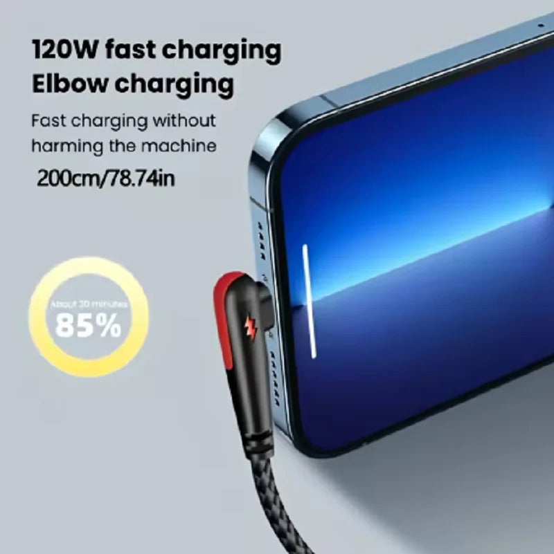 90-degree elbow braided USB-C charging cable