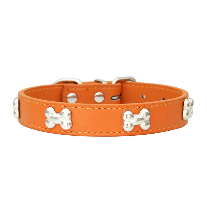 Leather Bone-Charm Dog Collar