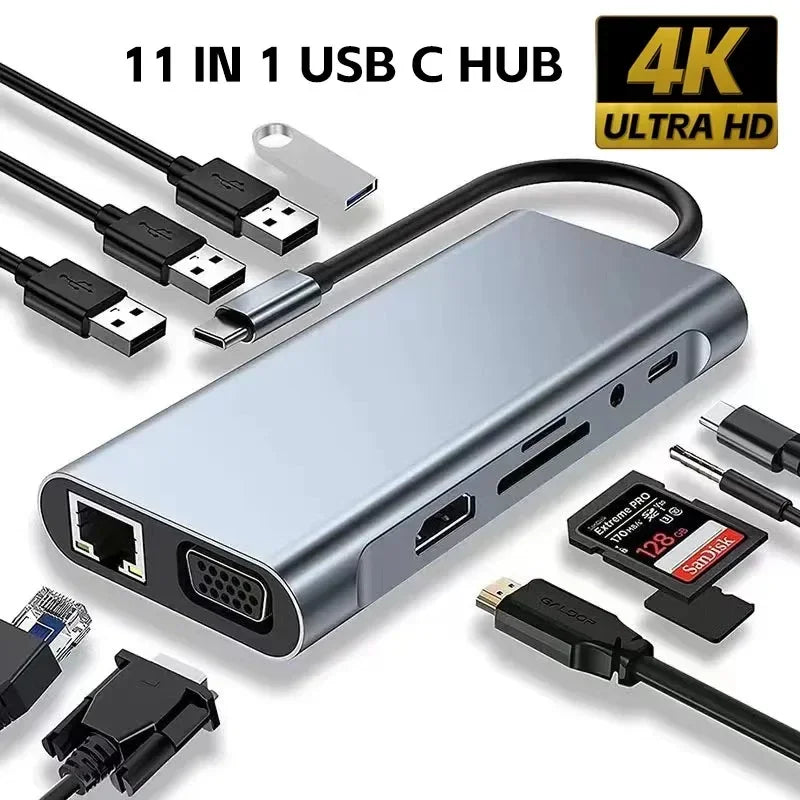 7/8 In1 USB C Hub Expander Multiport Adapter Type C Splitter Dock USB 3 Port for Xiaomi Phone Tablet Fast Data Transfer