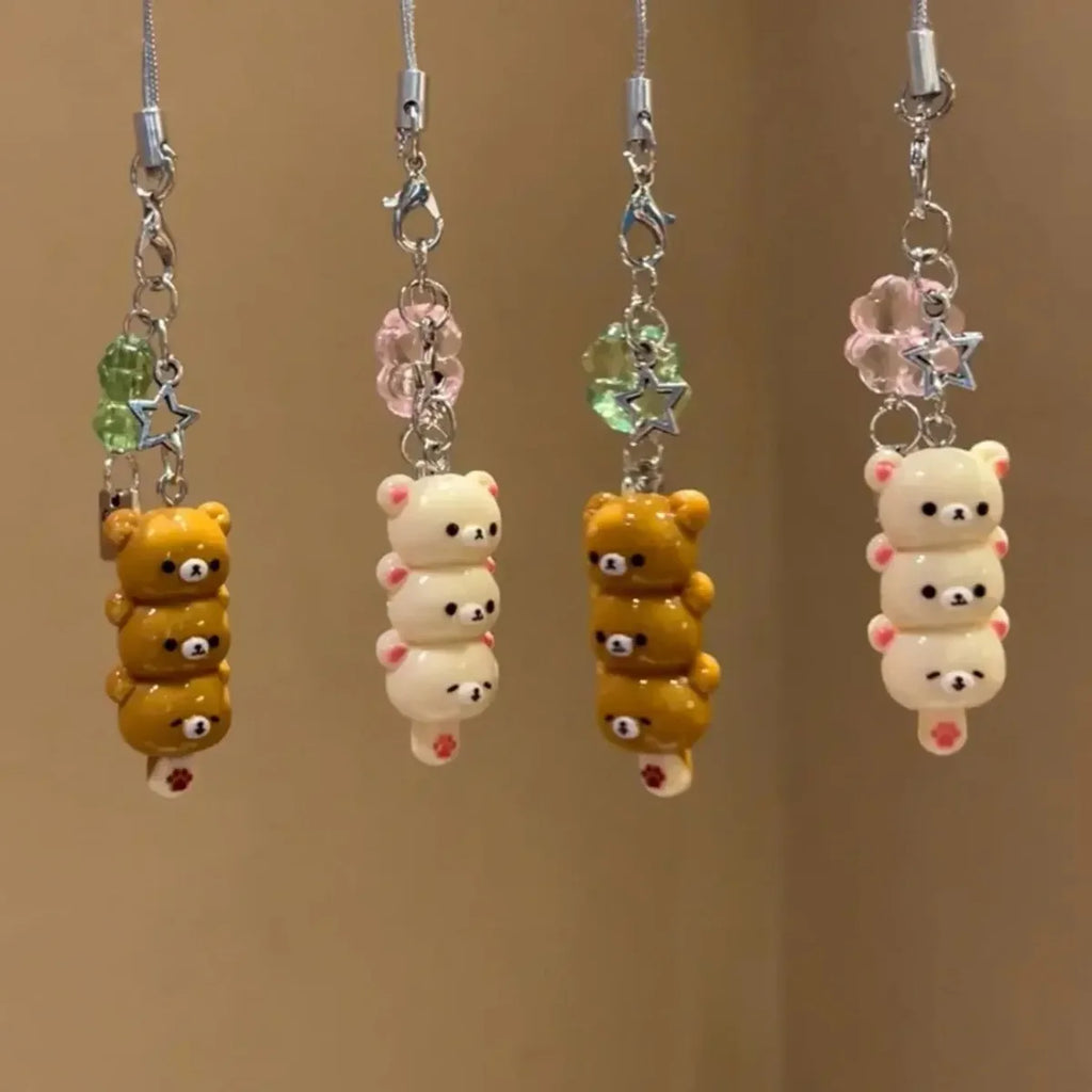 Cute Bear Phone Charms Pendant Kawaii Anime Keychain Accessories for Keys Schoolbag IPhone17 Pro Max Airpods Ins