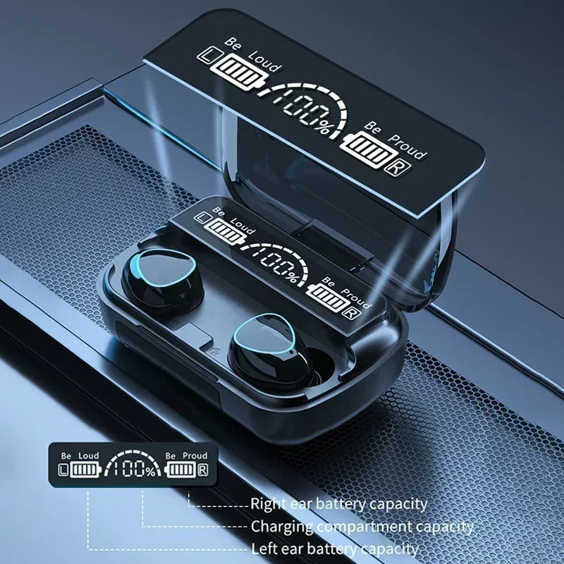 Waterproof wireless earbuds with LED display