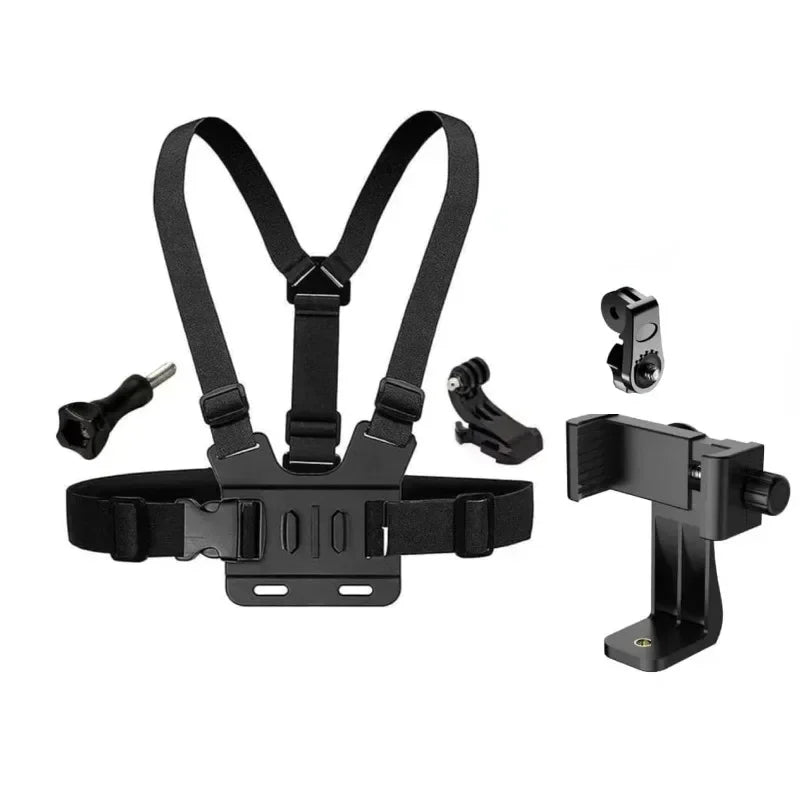 Adjustable Phone Clip Holder With Chest Strap Fixation Bracket for Sport Camera Mobile Phone Camera Black Holder Accessory